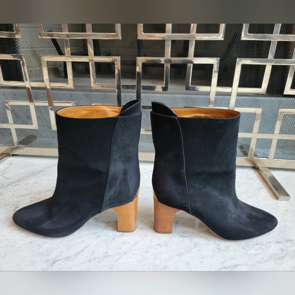 Chloé black suede boots wood heel